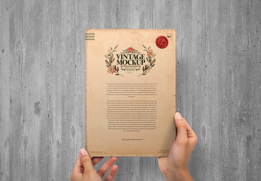 Hands Holding Vintage Paper on Concrete Background Mockup