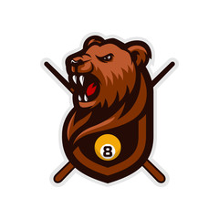 Bear head mascot logo for the Billiard team logo. vector illustration.