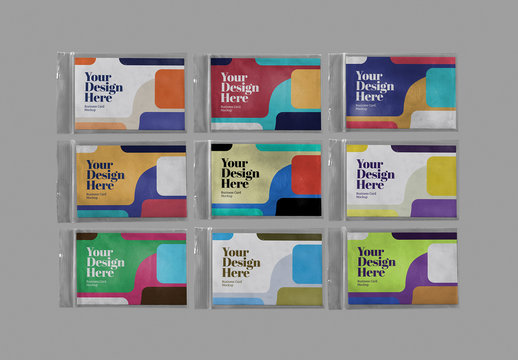 9 Cards in Plastic Zipper Bags Mockup