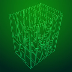 Abstract architecture building. Plan of modern framing house. Wireframe low poly mesh construction.