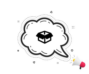 Opened box icon. Quote speech bubble. Logistics delivery sign. Parcels tracking symbol. Quotation marks. Classic opened box icon. Vector