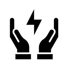 sustainable or recycle related hands with thunderbolt or save energy vector in solid design,