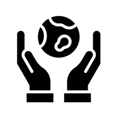 sustainable or recycle related hands with world globe or save global warming vector in solid design,