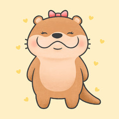 Cute otter cartoon hand drawn style