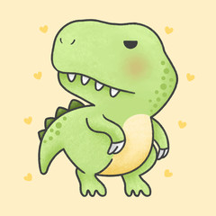 Cute t-rex dinosaur cartoon hand drawn style
