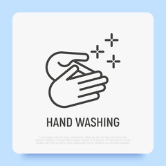 Hand washing, healthy habit for hygiene prevention. Thin line icon. Vector illustration.