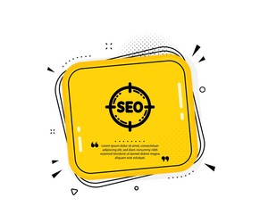 Seo target icon. Quote speech bubble. Search engine optimization sign. Aim symbol. Quotation marks. Classic seo icon. Vector