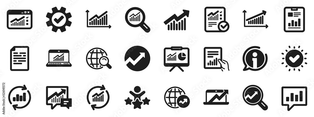 Aufkleber set of chart, report document and graph icons. analytics, statistics icons. data analytics, presenta