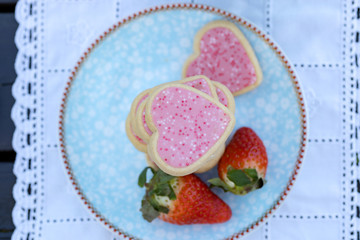 Blue plate with heart shaped cookies