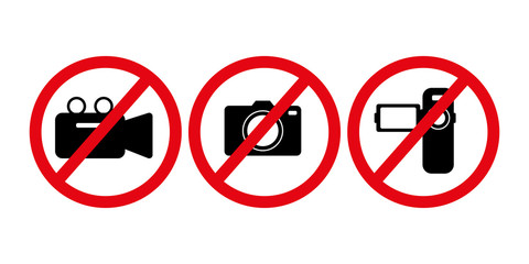 Prohibition no camera, no mobile phone and no video recording signboard on white background.vector