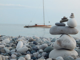Stones on the background of the ship