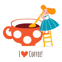 I love coffee vector design with cute elf or gnome