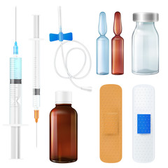 Medical template with set for injection on a white background.Vector illustration