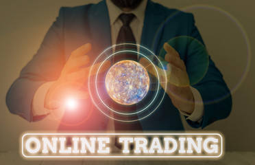 Conceptual hand writing showing Online Trading. Concept meaning the buying and selling financial...