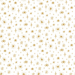 Starry sky background. Hand Drawn doodle Stars Seamless Pattern Vector illustration