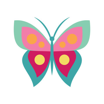 Cartoon butterfly flat icon. Vector cartoon butterfly in flat style isolated on white background. Element for web, game and advertising