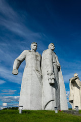 Big stone statues in the field - the part of the Panfilov's Twenty-Eight Guardsmen Memorial
