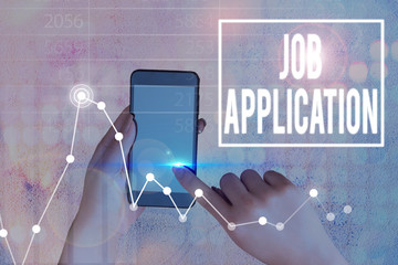 Conceptual hand writing showing Job Application. Concept meaning paper which indicates interest in...