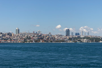 Fototapeta premium Panorama from Bosporus to city of Istanbul, Turkey