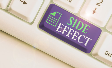 Writing note showing Side Effect. Business concept for typically undesirable effect of a drug or...