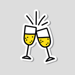 glasses of champagne doodle icon, vector illustration