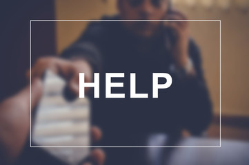 help word with blurring business background
