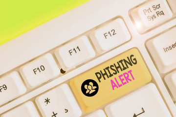 Handwriting text writing Phishing Alert. Conceptual photo Be cautious to fraudulent attempt to...