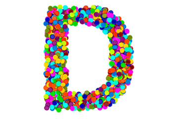 Letter D from confetti. 3D rendering