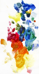 Image of bright, colorful multicolored watercolor stains on a white background