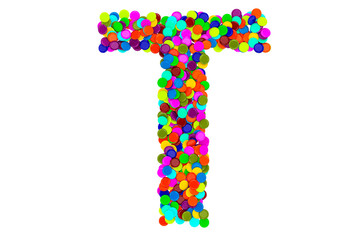 Letter T from confetti. 3D rendering