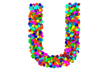 Letter U from confetti. 3D rendering