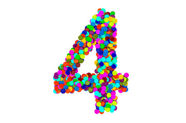 Number 4 from confetti. 3D rendering