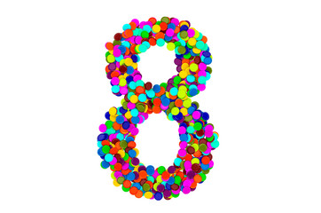 Number 8 from confetti. 3D rendering