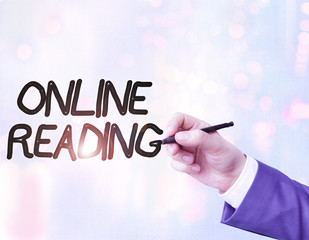 Word writing text Online Reading. Business photo showcasing process of extracting meaning is in a...