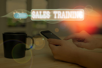 Conceptual hand writing showing Sales Training. Concept meaning train salesshowing the methods of...