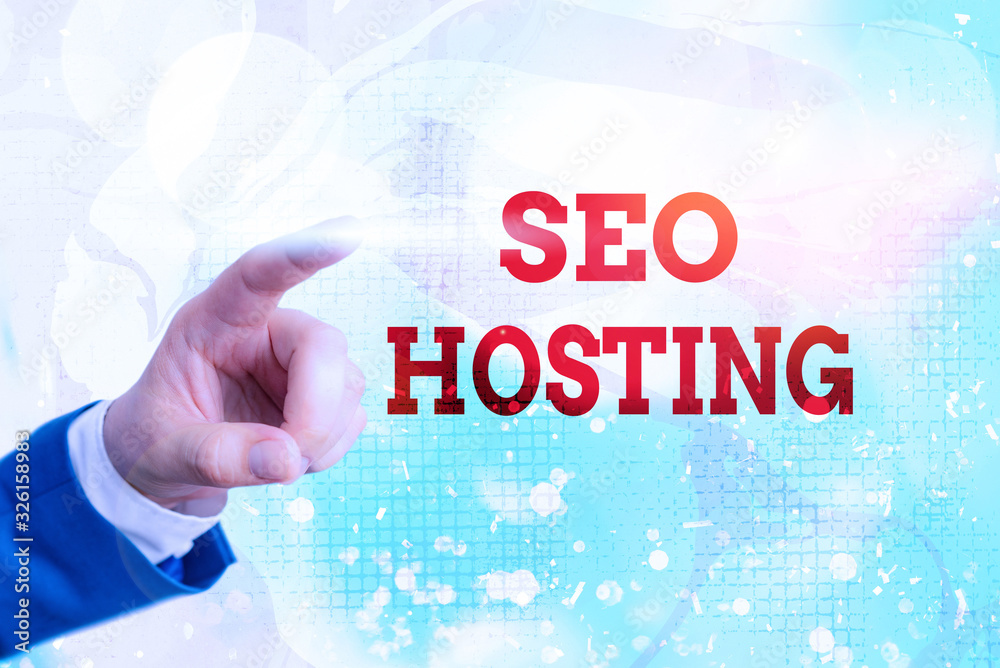 Poster writing note showing seo hosting. business concept for building website in a way that is friendly fo