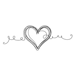 Continuous Heart Vector Illustration, One Line Art Love Symbol