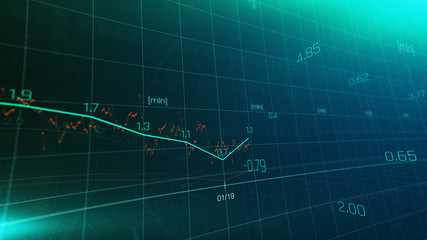 Financial graph showing statistics, prices falling, stock market crash, crisis, inflation rate. Electronic chart with stock market fluctuations abstract concept.
