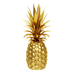 Gold pineapple isolated on white background. Minimal design art. 3d illustration.
