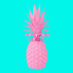 Pink pineapple isolated on turquoise background. Minimal design art. 3d illustration.