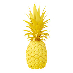 Yellow pineapple isolated on white background. Minimal design art. 3d illustration.