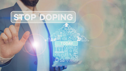 Conceptual hand writing showing Stop Doping. Concept meaning do not use use banned athletic perforanalysisce enhancing drugs