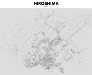 Blueprint of Hiroshima city in Japan, One Color Map, color change, Artprint