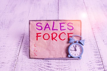 Word writing text Sales Force. Business photo showcasing they are responsible for of selling...