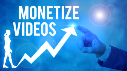 Text sign showing Monetize Videos. Business photo showcasing process of earning money from your uploaded YouTube videos