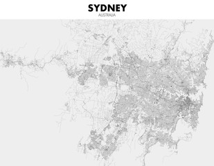 Fototapeta premium Blueprint of Sydney city in Australia, One Color Map, color change, Artprint