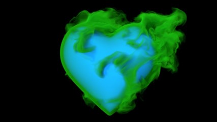 Heart shape with realistic smoke. Burning love symbol with flames. Abstract valentine's day background. 3d rendering.
