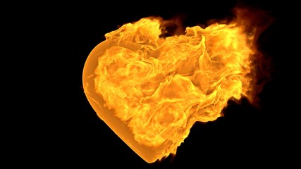 Heart shape with realistic fire. Burning symbol with flames. Abstract valentine's day background. 3d rendering.