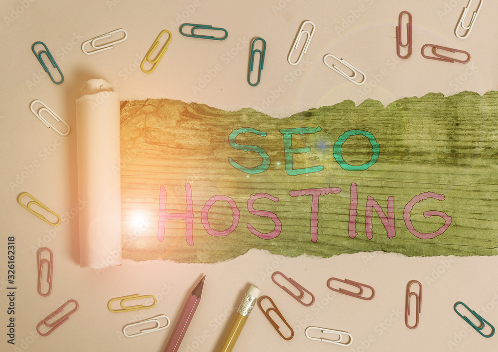 Poster handwriting text seo hosting. conceptual photo building website in a way that is friendly for search