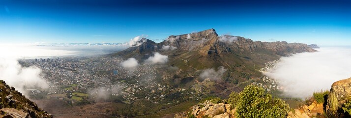 Panoramic view of misty Cape Town with Table Mountain and the Twelve Apostles taken from Lions Head  (high resolution)